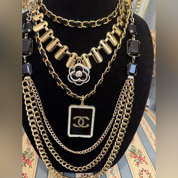 Gold and Black Statement Necklace Set - Picture 2 of 10